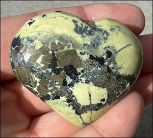 Peruvian GREEN Opal Crystal Heart with Lots of Pyrite - Heart Chakra, Stability