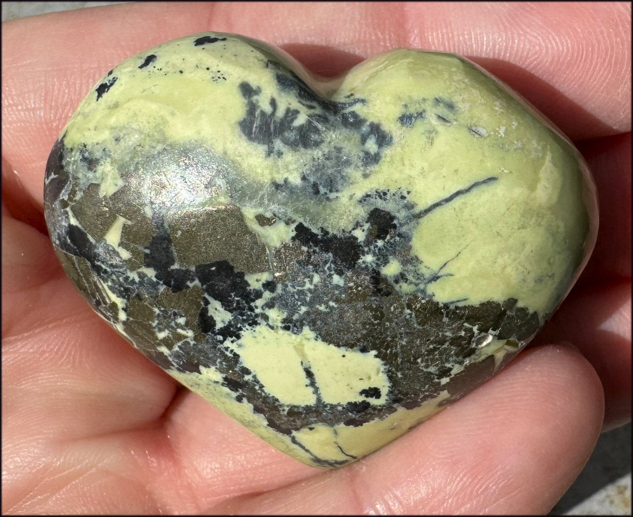 Peruvian GREEN Opal Crystal Heart with Lots of Pyrite - Heart Chakra, Stability