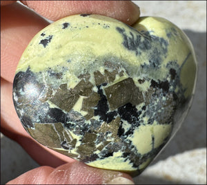 Peruvian GREEN Opal Crystal Heart with Lots of Pyrite - Heart Chakra, Stability