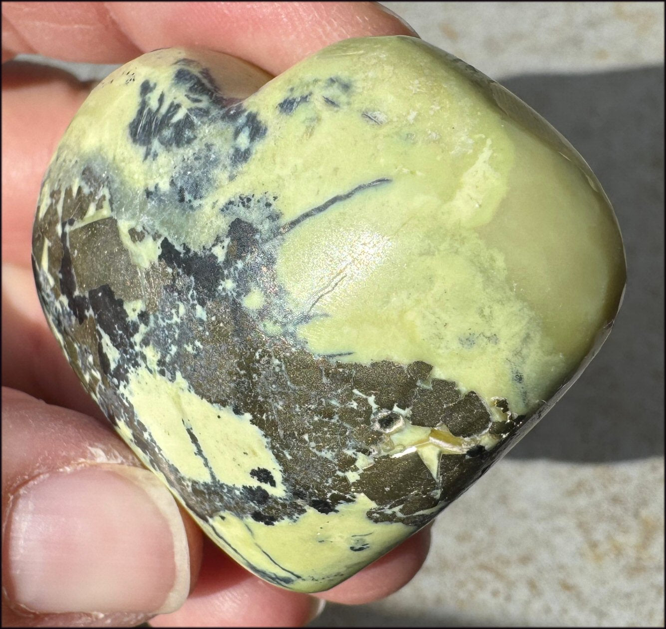 Peruvian GREEN Opal Crystal Heart with Lots of Pyrite - Heart Chakra, Stability