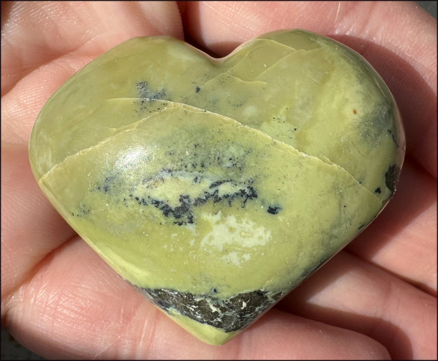 Peruvian GREEN Opal Crystal Heart with Lots of Pyrite - Heart Chakra, Stability