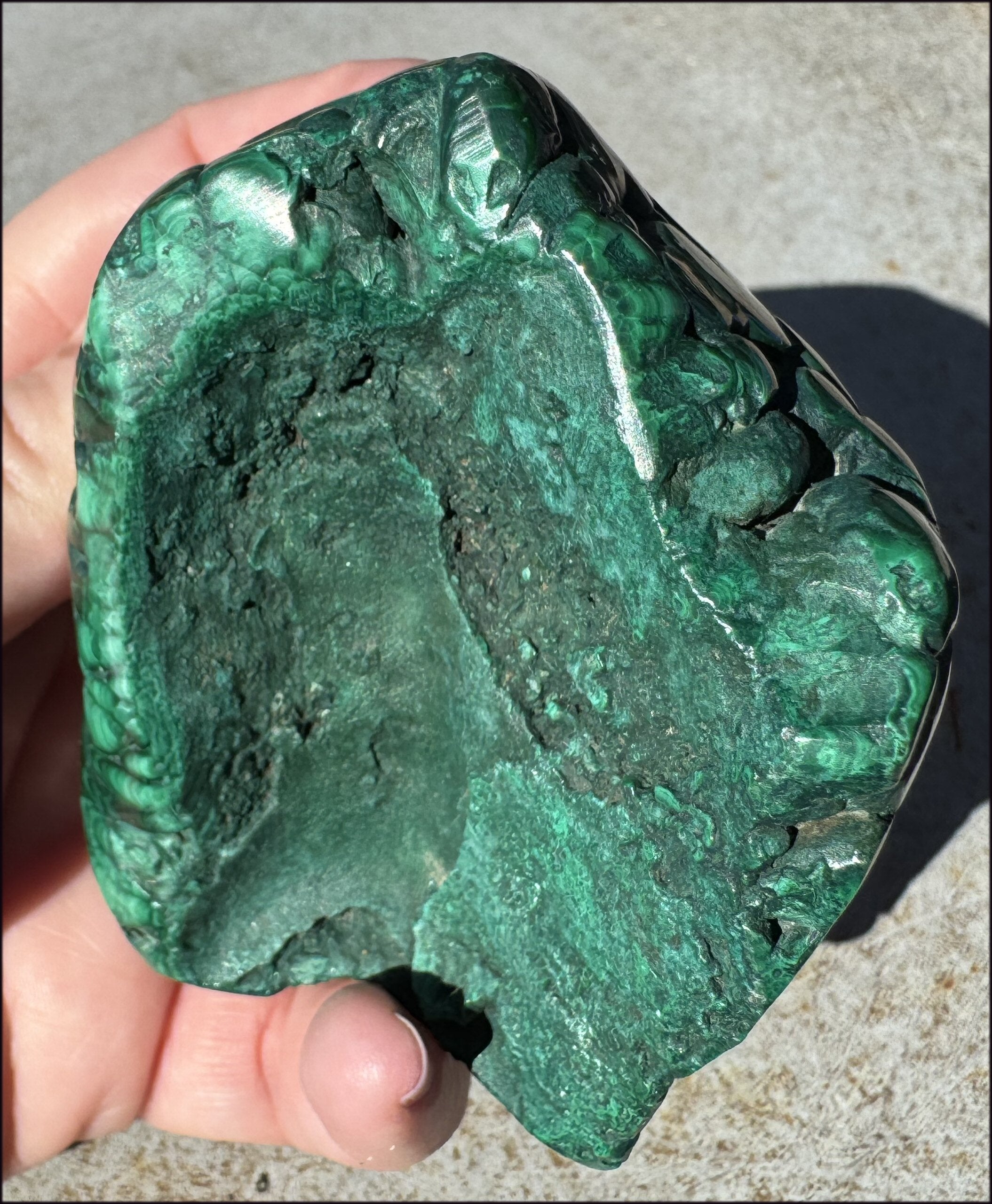 1,690ct XL Malachite Free-form Palm Stone - Heart Chakra - with Synergy 10+ years