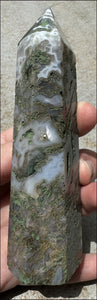 Lg. Moss Agate Obelisk / Standing Stone with Cool VUGS - Abundance