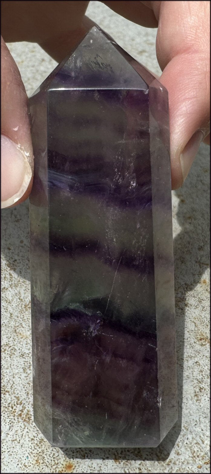 FLUORITE Crystal Obelisk with Hematite - Peace & Calm, Great for meditation!