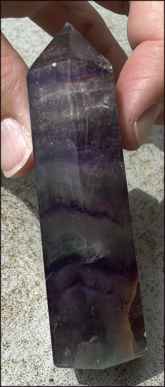 FLUORITE Crystal Obelisk with Hematite - Peace & Calm, Great for meditation!