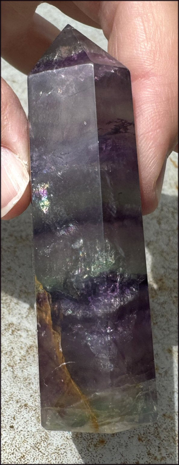 FLUORITE Crystal Obelisk with Hematite - Peace & Calm, Great for meditation!