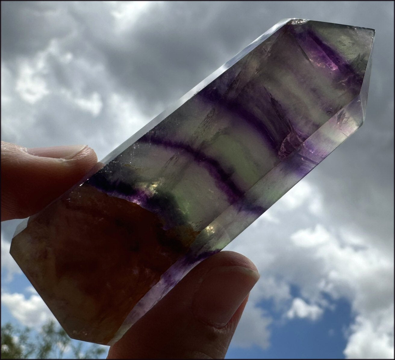 FLUORITE Crystal Obelisk with Hematite - Peace & Calm, Great for meditation!