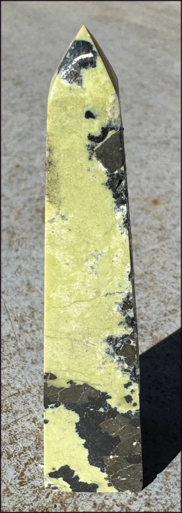 Peruvian GREEN Opal Crystal Obelisk with Lots of Pyrite - Heart Chakra, Stability