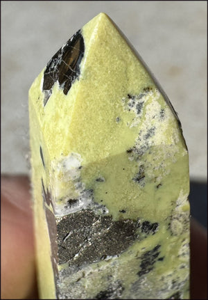 Peruvian GREEN Opal Crystal Obelisk with Lots of Pyrite - Heart Chakra, Stability