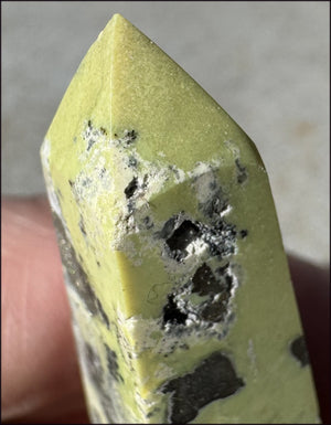 Peruvian GREEN Opal Crystal Obelisk with Lots of Pyrite - Heart Chakra, Stability