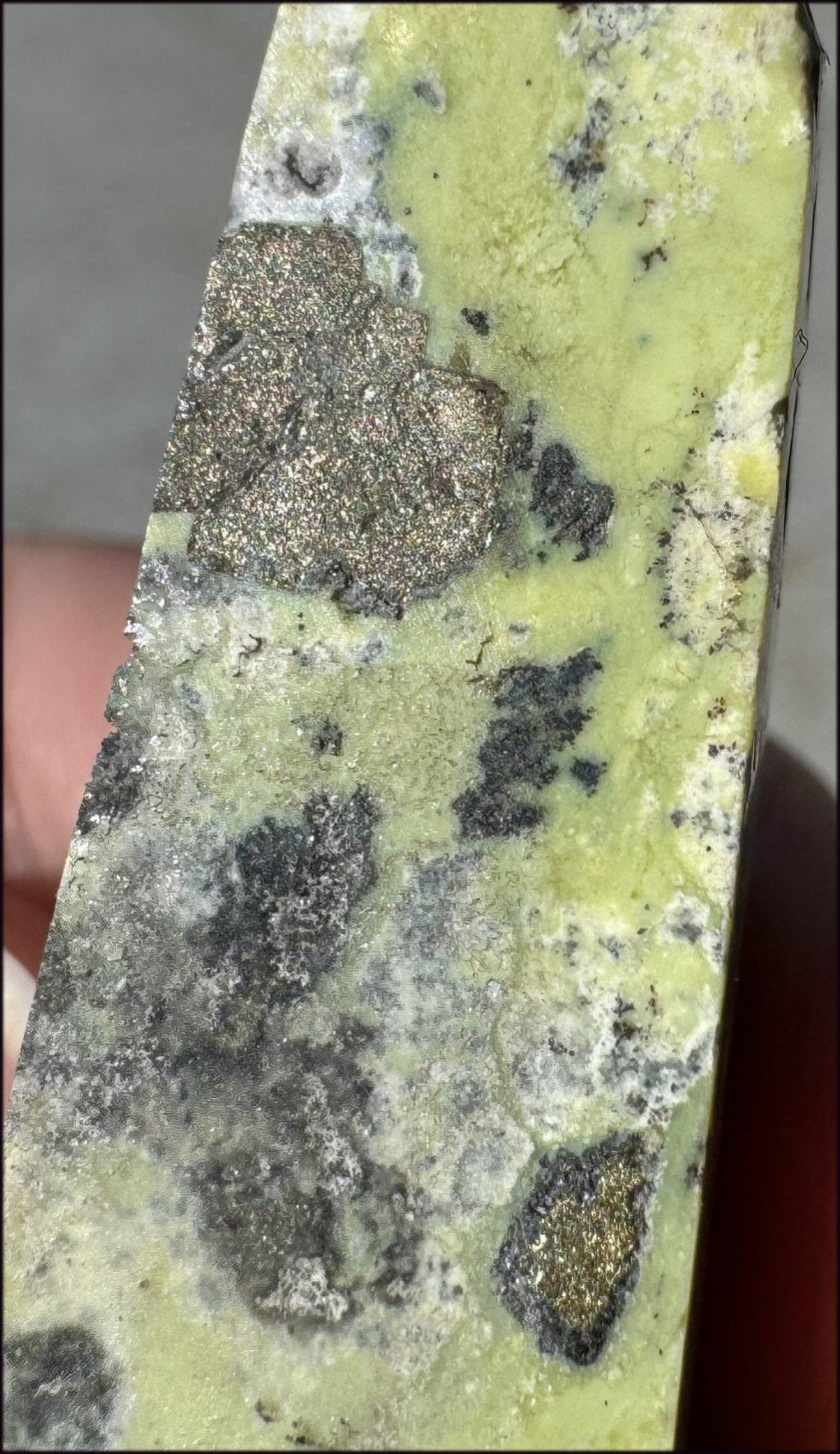 Peruvian GREEN Opal Crystal Obelisk with Lots of Pyrite - Heart Chakra, Stability