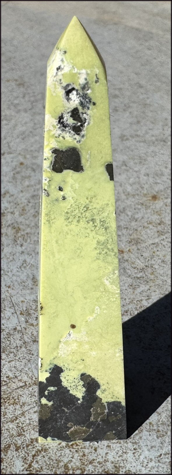 Peruvian GREEN Opal Crystal Obelisk with Lots of Pyrite - Heart Chakra, Stability