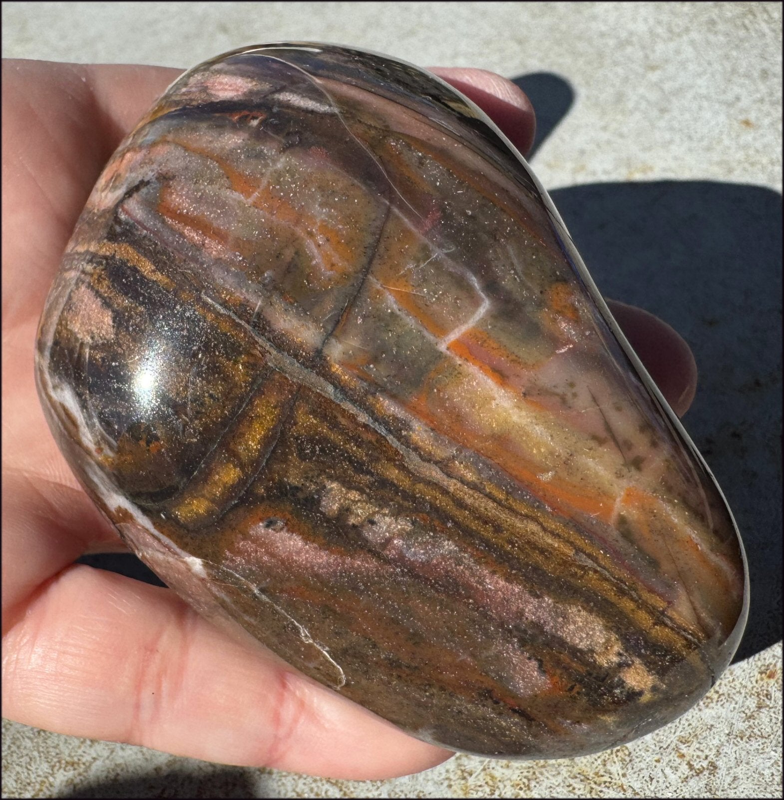 Lg. SUNSET JASPER Crystal Palm Stone - Tranquility, Re-focus