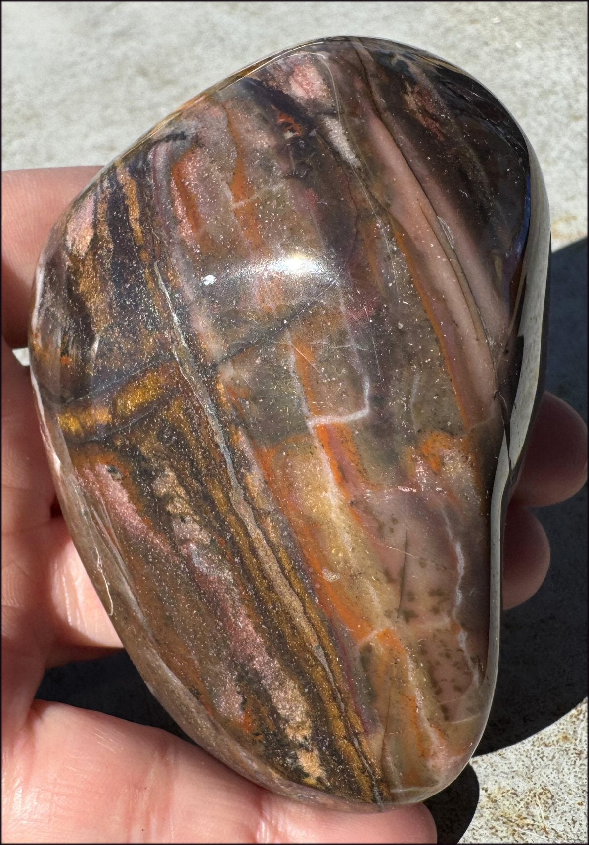 Lg. SUNSET JASPER Crystal Palm Stone - Tranquility, Re-focus