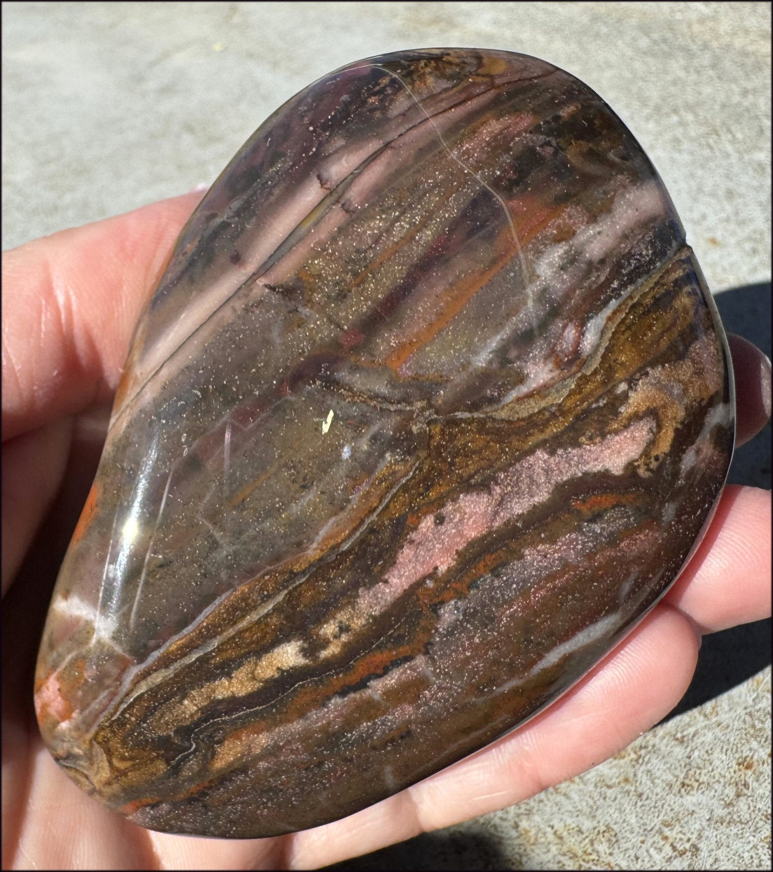 Lg. SUNSET JASPER Crystal Palm Stone - Tranquility, Re-focus