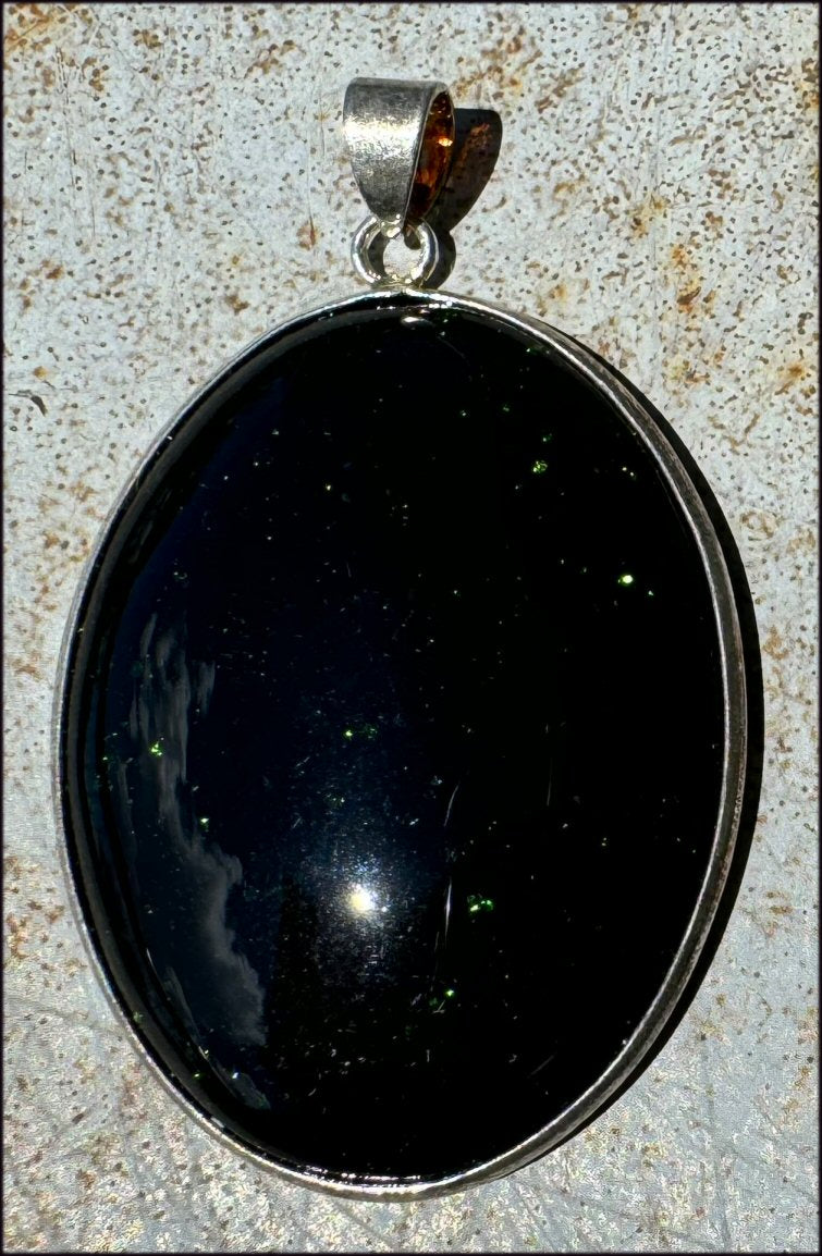 Dark GREEN Goldstone Crystal Pendant - Mental rejuvenation!