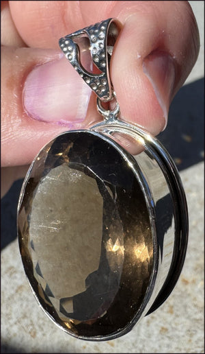 Sterling Silver and Faceted Smoky Quartz Crystal Pendant - Protection, Dissolve Negativity