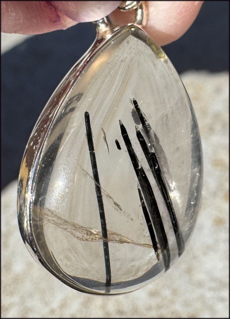 Sterling Silver and TOURMILATED QUARTZ Crystal Pendant with Hematite inclusions - Double strength protection and grounding!