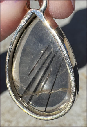 Sterling Silver and TOURMILATED QUARTZ Crystal Pendant with Hematite inclusions - Double strength protection and grounding!