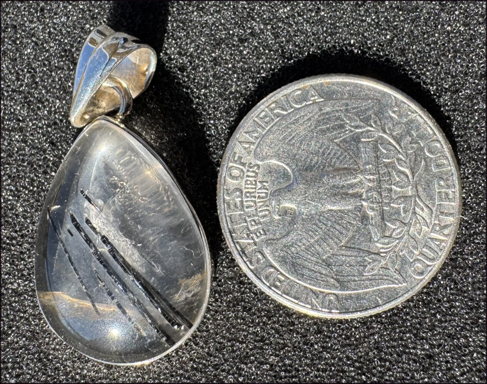 Sterling Silver and TOURMILATED QUARTZ Crystal Pendant with Hematite inclusions - Double strength protection and grounding!