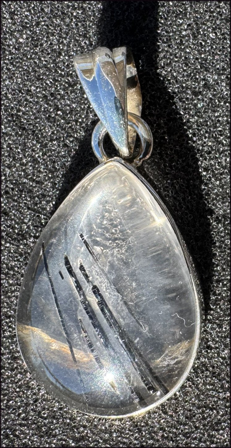 Sterling Silver and TOURMILATED QUARTZ Crystal Pendant with Hematite inclusions - Double strength protection and grounding!