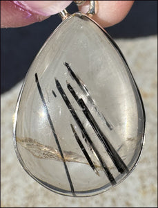 Sterling Silver and TOURMILATED QUARTZ Crystal Pendant with Hematite inclusions - Double strength protection and grounding!