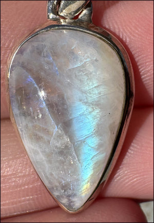 Sterling Silver and RAINBOW MOONSTONE Crystal Pendant - Calming, Enhance confidence