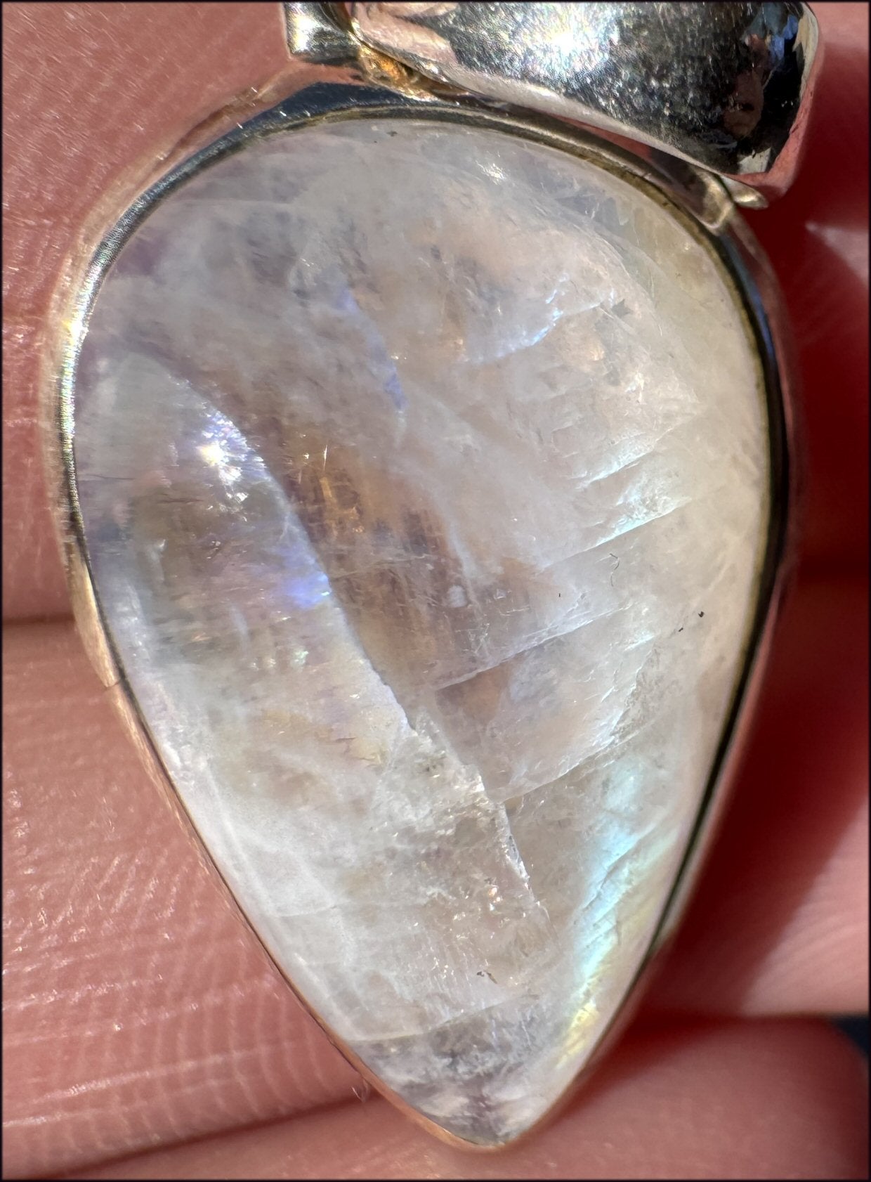 Sterling Silver and RAINBOW MOONSTONE Crystal Pendant - Calming, Enhance confidence