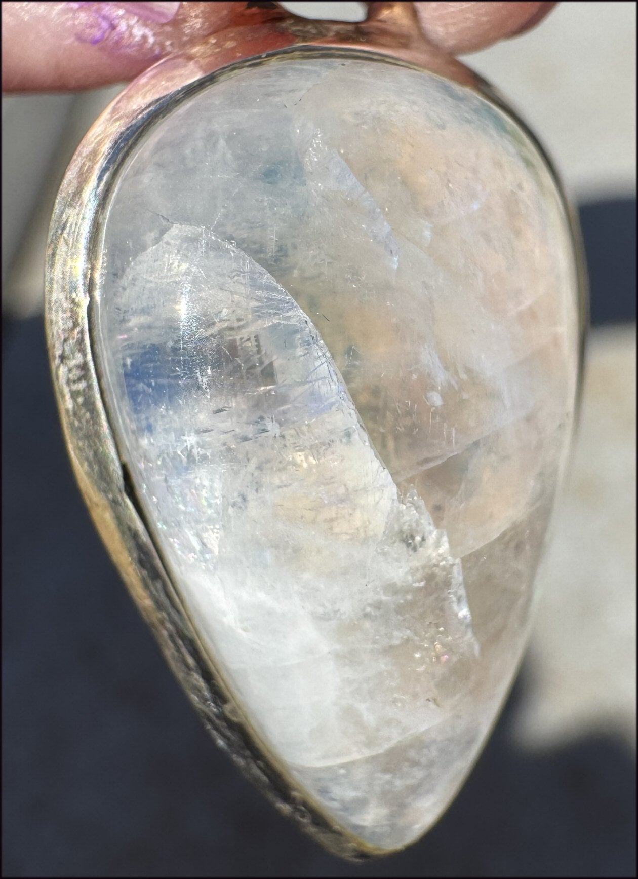 Sterling Silver and RAINBOW MOONSTONE Crystal Pendant - Calming, Enhance confidence