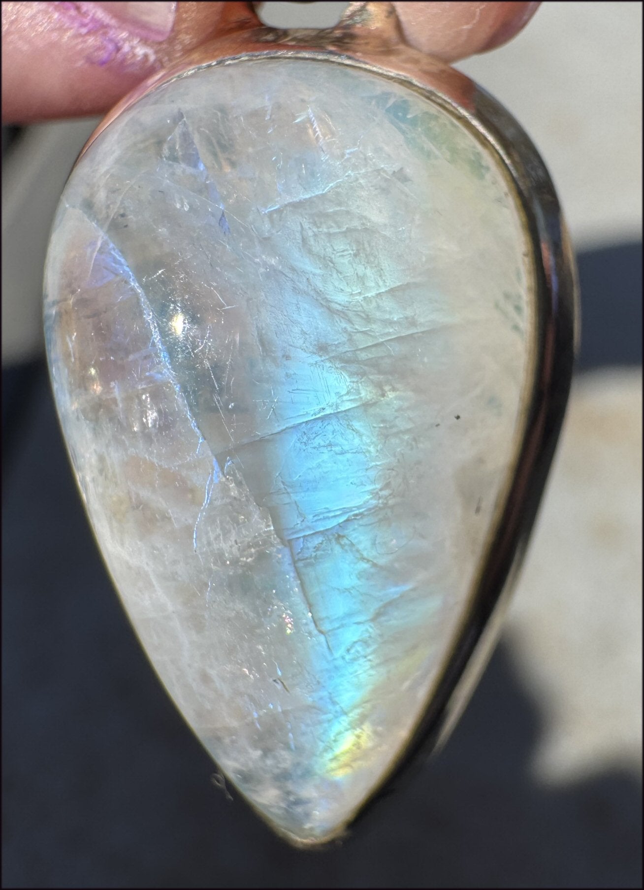 Sterling Silver and RAINBOW MOONSTONE Crystal Pendant - Calming, Enhance confidence