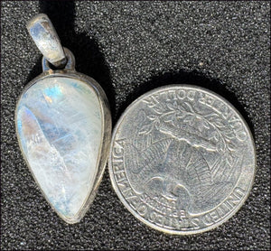 Sterling Silver and RAINBOW MOONSTONE Crystal Pendant - Calming, Enhance confidence