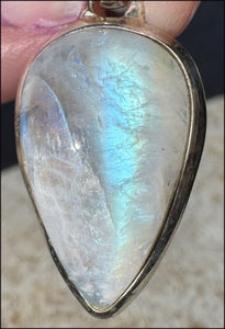 Sterling Silver and RAINBOW MOONSTONE Crystal Pendant - Calming, Enhance confidence