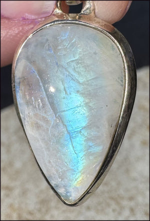 Sterling Silver and RAINBOW MOONSTONE Crystal Pendant - Calming, Enhance confidence