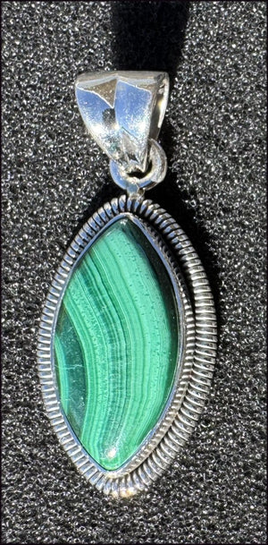 Sterling Silver and MALACHITE Crystal Pendant - Spiritual Transformation, Balance Heart Chakra