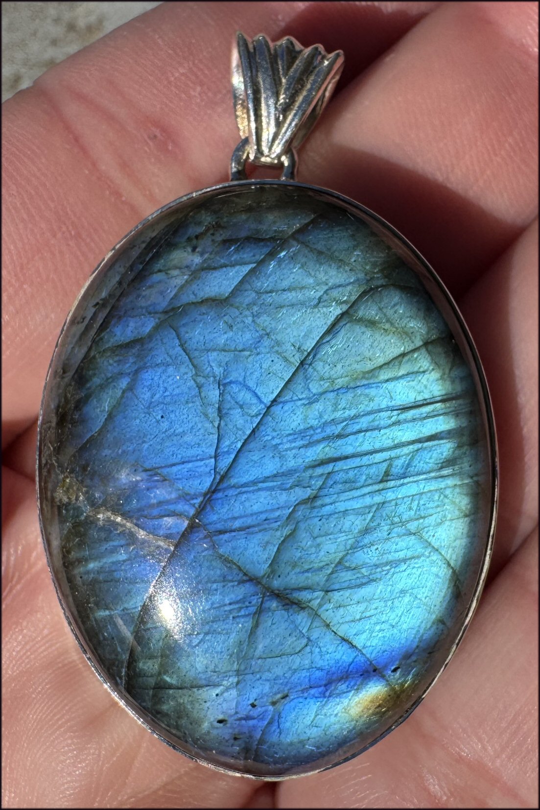 Sterling Silver and LABRADORITE Crystal Pendant - Protection, Discourage Energy "Vampires"