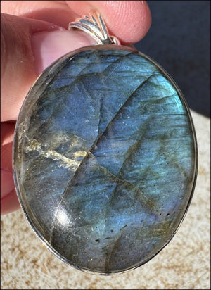 Sterling Silver and LABRADORITE Crystal Pendant - Protection, Discourage Energy "Vampires"