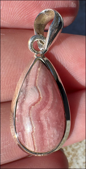 Sterling Silver and RHODOCHROSITE Crystal Pendant - Heart Chakra, Calm obsessive thoughts/behaviors