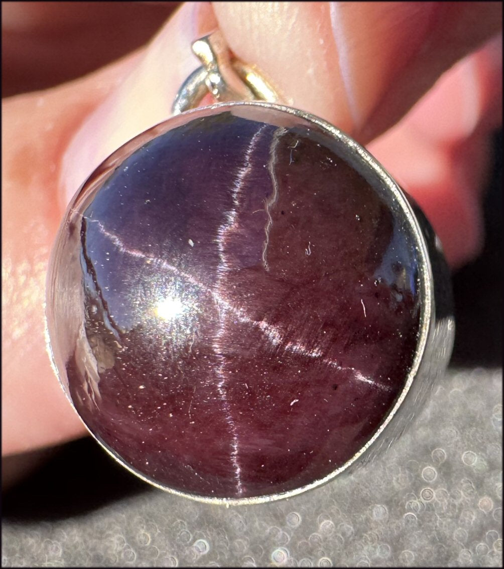 Sterling Silver and STAR GARNET Crystal Pendant - Boost vitality, Protection