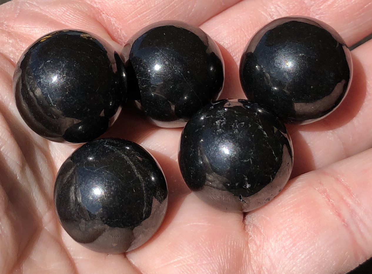 1 Small Polished Russian Shungite SPHERE - Root Chakra, Grounding