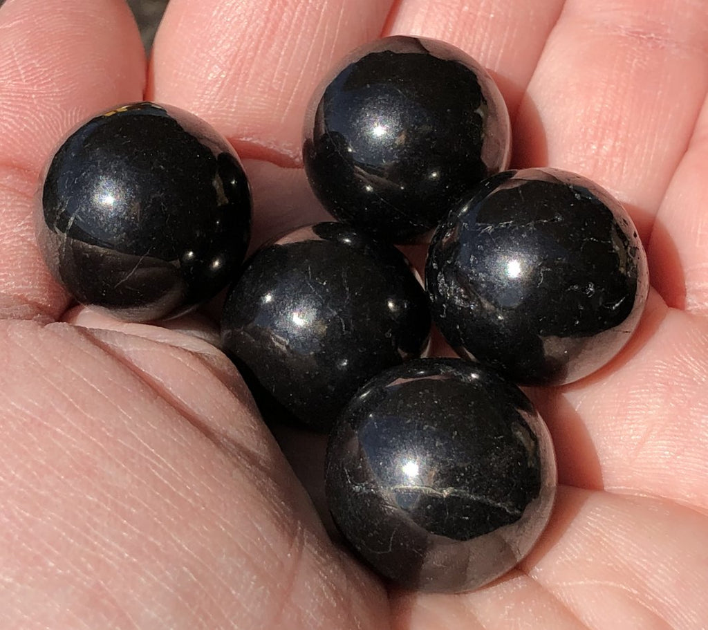 1 Small Polished Russian Shungite SPHERE - Root Chakra, Grounding