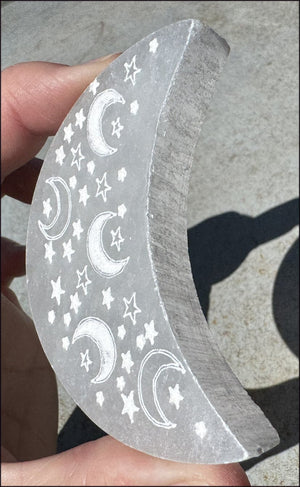 White Satin Spar SELENITE Crescent Moon Charging Plate - Calm, Clarity