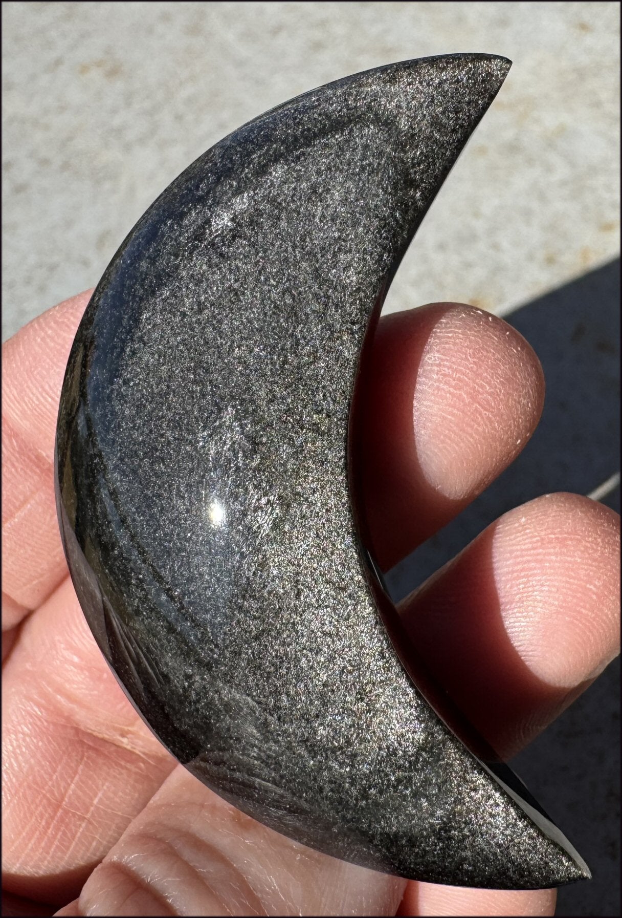 Silver Sheen OBSIDIAN Crescent MOON - Scrying, Remove negativity