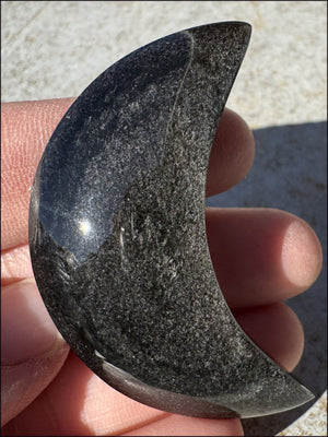 Silver Sheen OBSIDIAN Crescent MOON - Scrying, Remove negativity