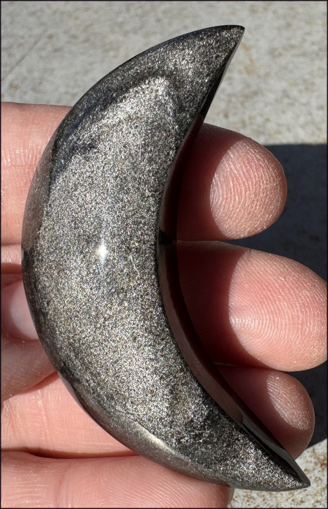 Silver Sheen OBSIDIAN Crescent MOON - Scrying, Remove negativity