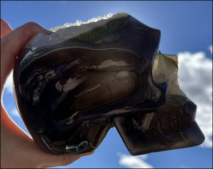 Baby Life-Size Agate GEODE Crystal Skull with BIG Druzy-lined VUG!