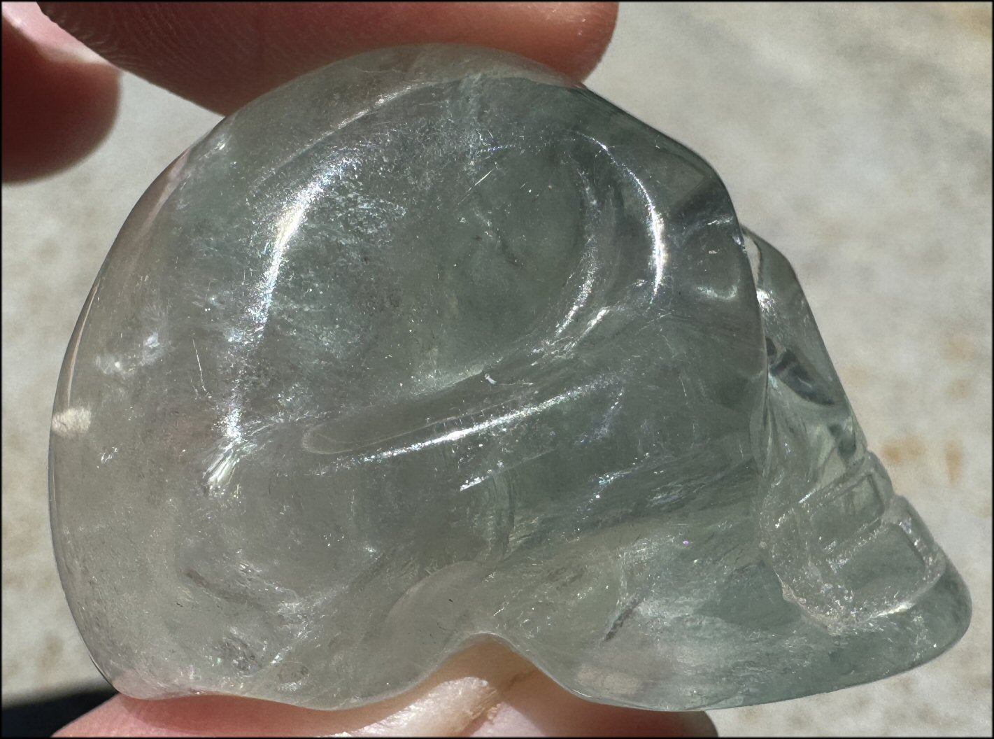 Pretty Green FLUORITE Crystal Skull with Shimmery Rainbows - with Synergy 12+ yrs