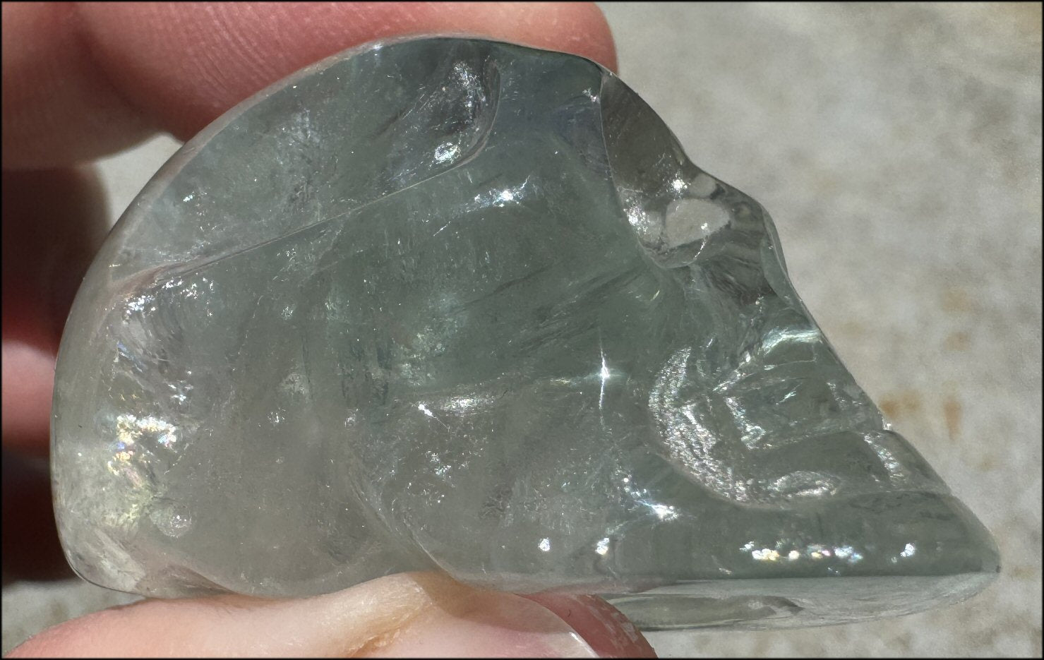 Pretty Green FLUORITE Crystal Skull with Shimmery Rainbows - with Synergy 12+ yrs