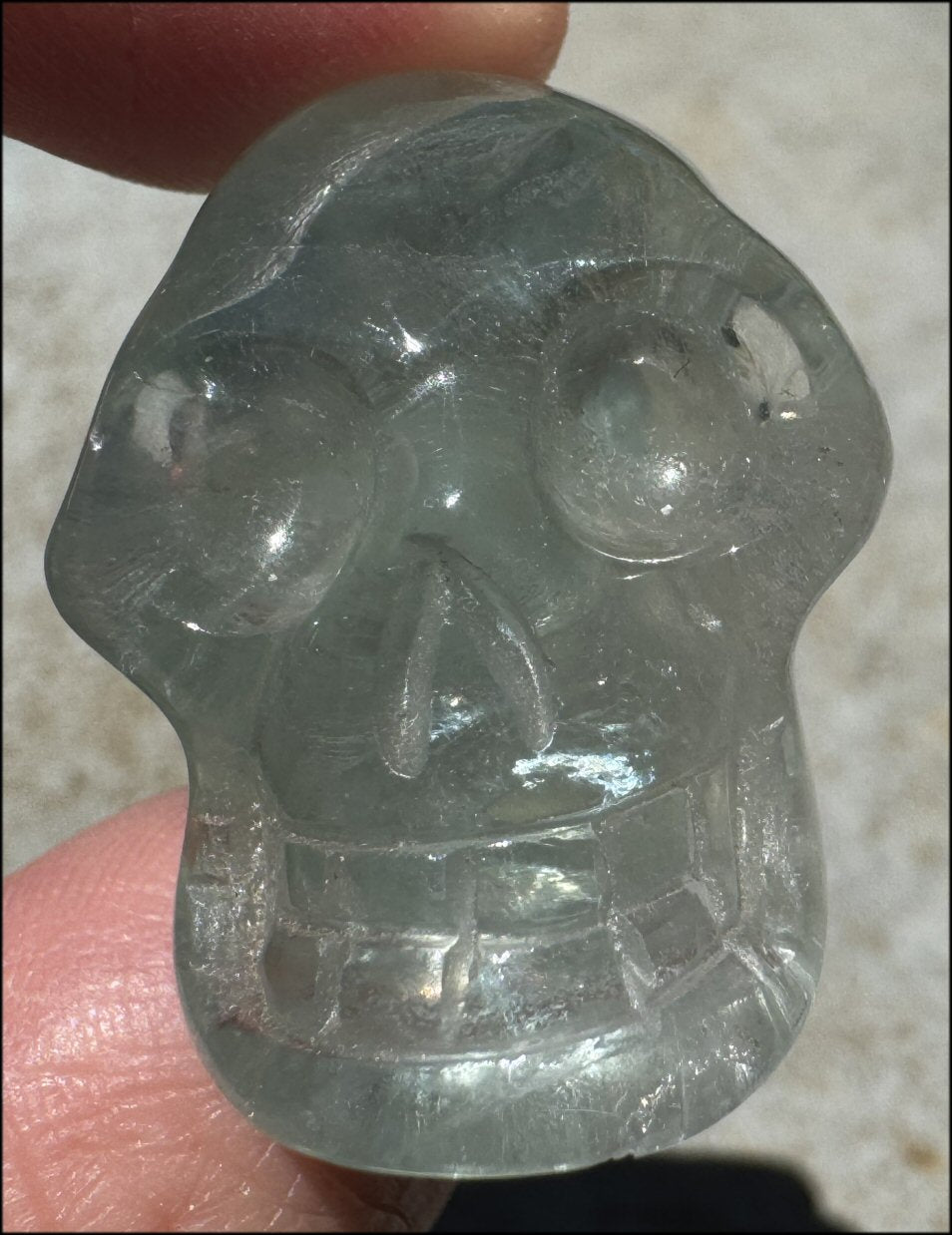 Pretty Green FLUORITE Crystal Skull with Shimmery Rainbows - with Synergy 12+ yrs