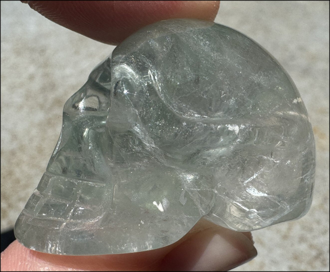 Pretty Green FLUORITE Crystal Skull with Shimmery Rainbows - with Synergy 12+ yrs