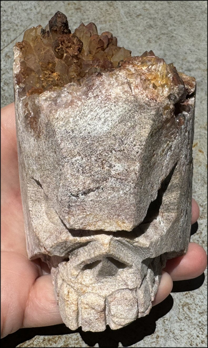 Fantastic XL Sparkly Hematoid Quartz + Limestone METAMORPHOSIS Crystal Skull